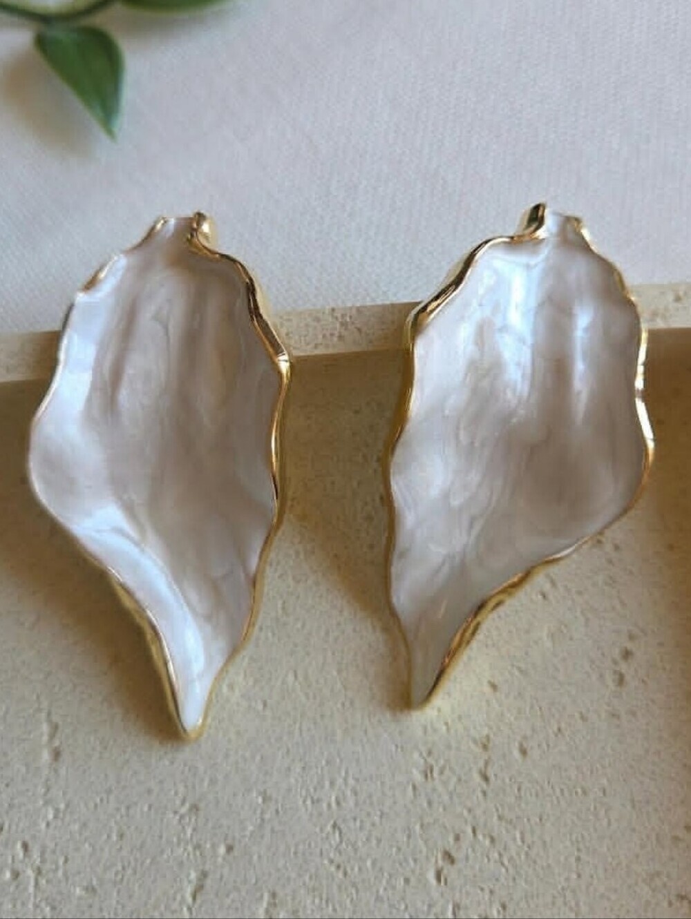 New! Gold-Trim White Shell Statement Drop Earrings - NWOT